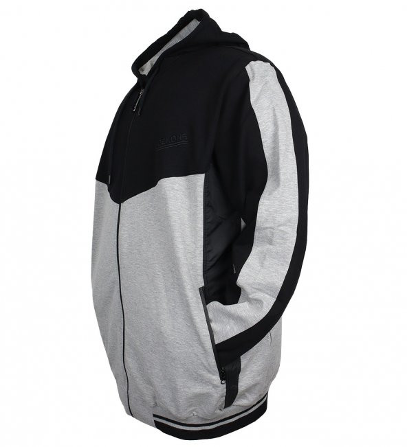 Erkek Büyük Beden Kapşonlu Eşofman Takımı Gri-Siyah - 3