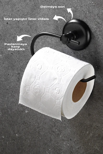 Sas Haus Yapışkanlı Tuvalet Kağıtlığı Wc Kağıtlık Tuvalet Kağıdı Askısı Siyah - 3