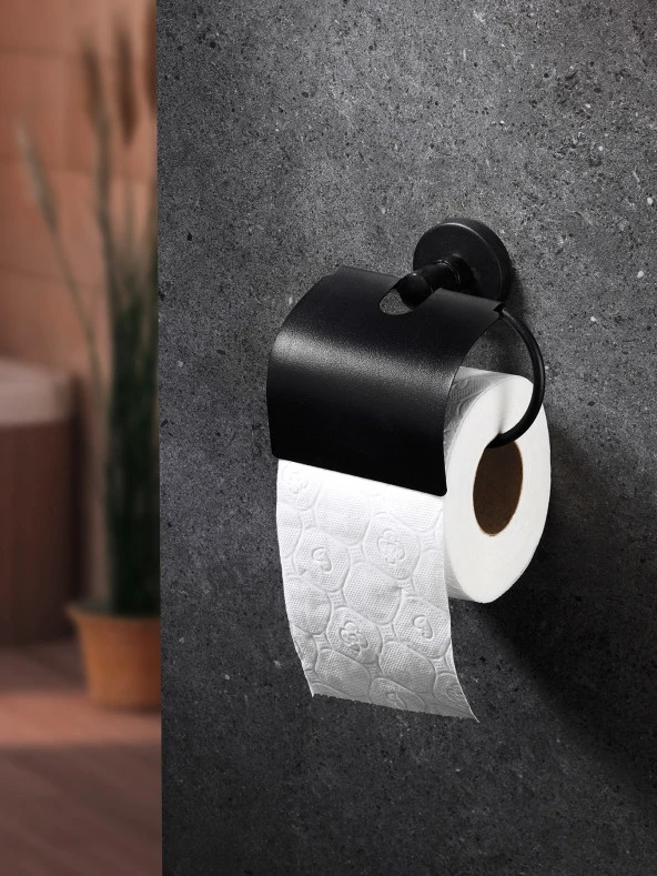 Sas Haus Yapışkanlı Siyah Geniş Kapaklı Tuvalet Kağıtlığı Wc Kağıtlık Tuvalet Kağıdı Askısı