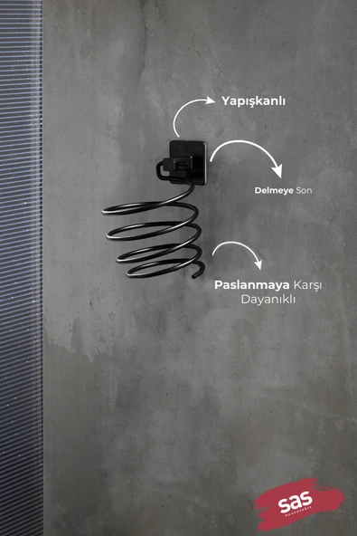 Sas Haus Yapışkanlı Saç Kurutmalık Siyah , Sihirli Yapışkanlı Siyah Saç Kurutma Makine Askısı Y-01 - Resim 3