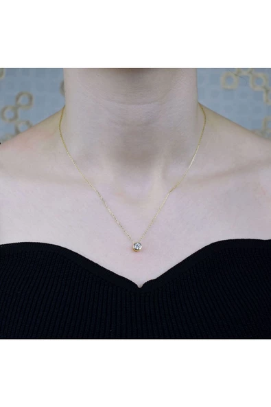 Lilarote Pırlanta Tek Taş Altın Kolye - Resim 2