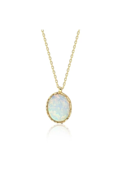 Lilarote Pırlanta Opal Taşlı Oval Altın Kolye ürün görseli 1