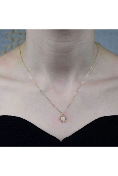 Lilarote Pırlanta Güneş Taşlı Altın Kolye - Resim 2