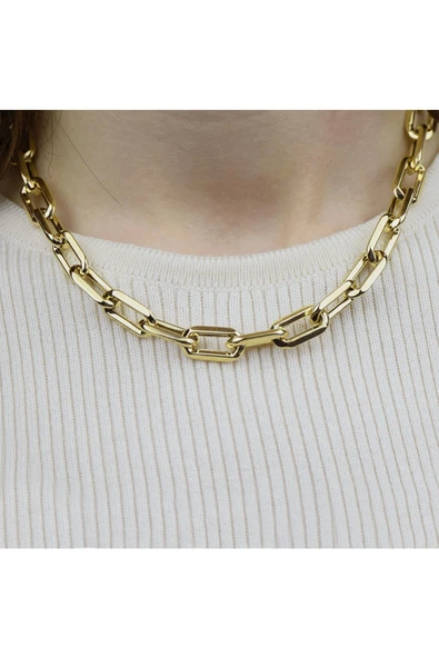 Lilarote Pırlanta 14 Ayar Altın Kalın Zincir Kolye - Resim 2