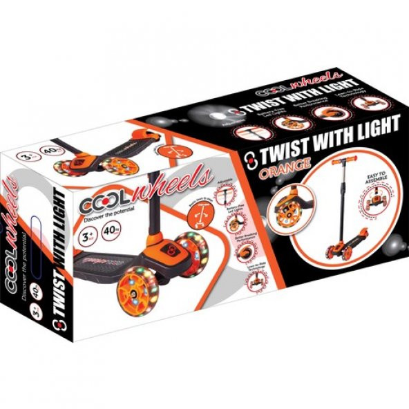 Cool Wheels Twist Led Işıklı 3 Tekerlekli Yükseklik Ayarlı Scooter Turuncu 3+