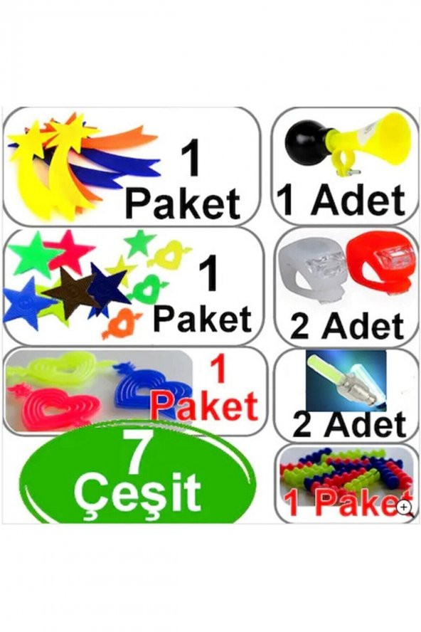 Bisiklet Süsleri Bisiklet Dekoratif Süs Seti 7 Parça BİSİKLET KORNA IŞIKLI SİBOP KAPAGI