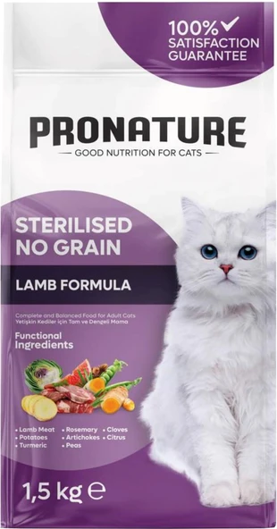 Pronature Perfect Weight Tahılsız Kısırlaştırılmış Kuzu Etli Patatesli ve Enginarlı Yetişkin Kuru Kedi Maması 1,5 Kg