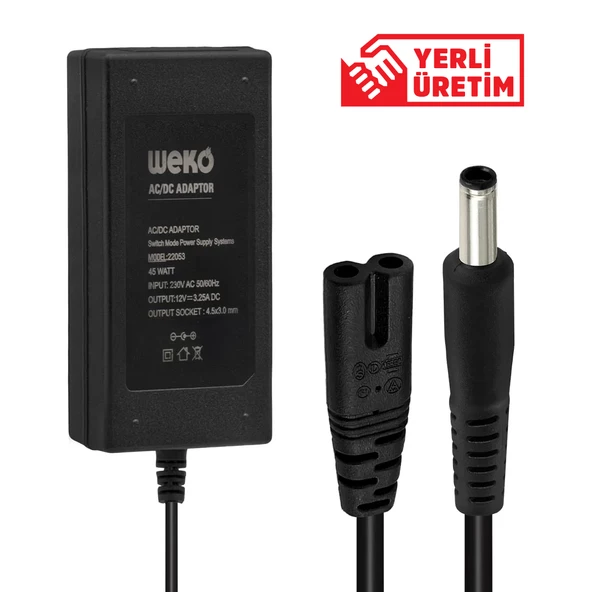 WEKO 12 VOLT - 3.25 AMPER 4.5*3.0 UÇLU YERLİ ÜRETİM NOTEBOOK ADAPTÖR