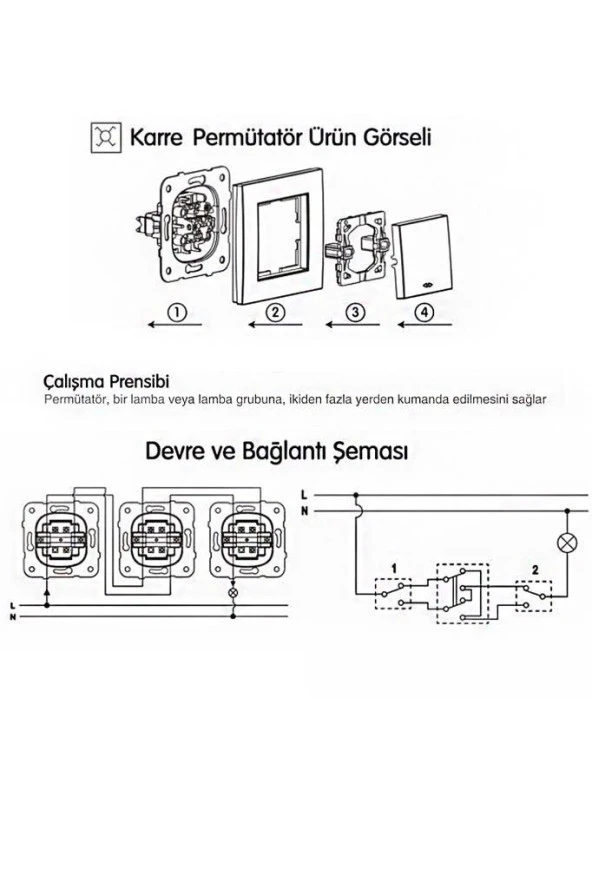 Viko Karre Krem Deviatör - Permütatör - Ara Vavien Çerçeveli - Resim 3