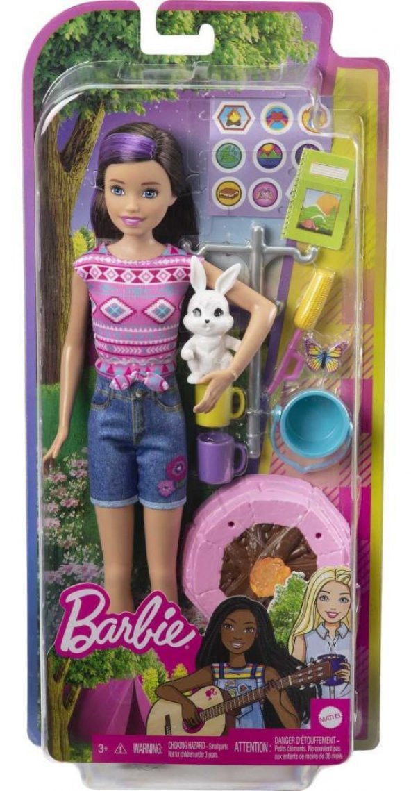 Barbie nin Kız Kardeşleri Kampa Gidiyor Oyun Seti HDF71 Esmer Barbie Bebek