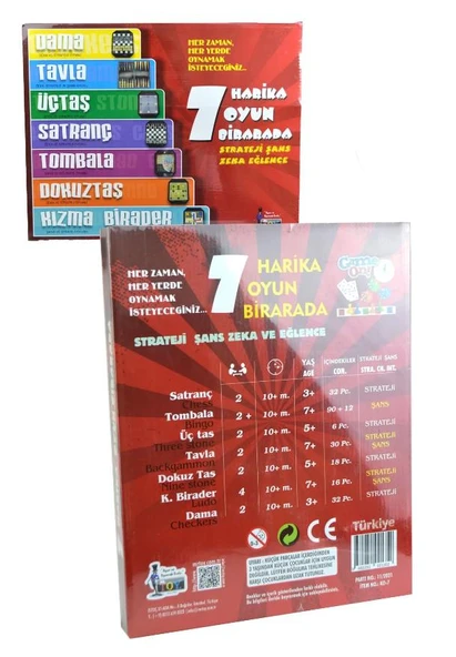 7 Nostaljik Oyun Birarada /Satranç- Dama - Kızma Birader - Tavla- 3 Taş Zeka Oyunu - 9 Taş Zeka Oyunu -Tombala - 4