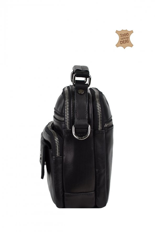 Elatae Ççs Çok Gözlü Hakiki Deri Erkek Çantası Siyah 31438 - Resim 4