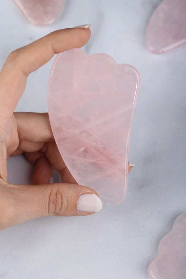 Pembe Kuvars Kaz Ayağı Model Gua Sha Yüz Masaj Taşı