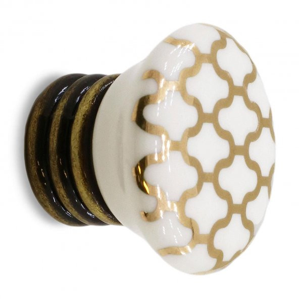 Porselen Düğme Mobilya Çekmece Dolap Kapak Kulpu Kulbu Beyaz Antik Sarı ürün görseli