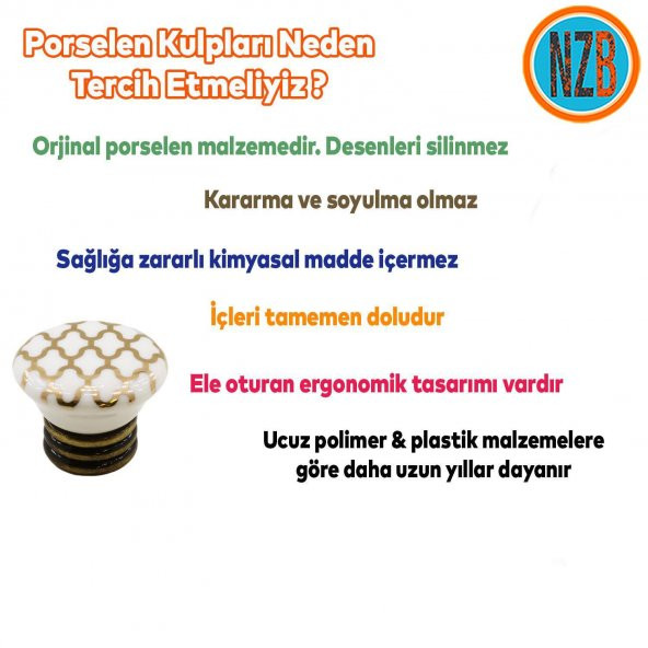 Porselen Düğme Mobilya Çekmece Dolap Kapak Kulpu Kulbu Beyaz Antik Sarı - Resim 3