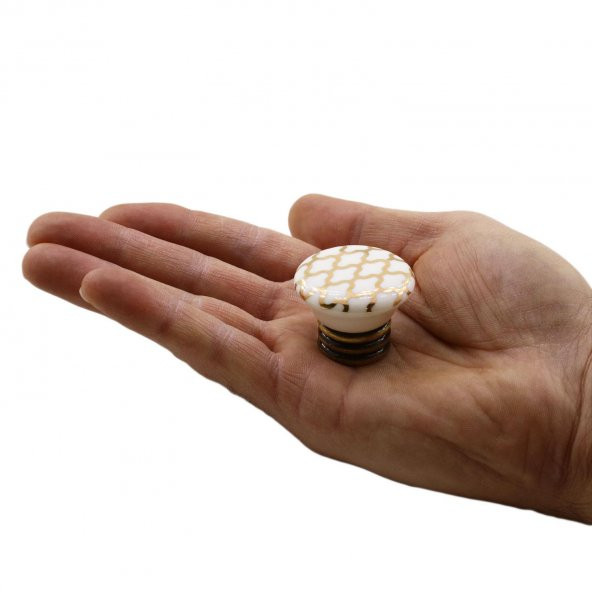 Porselen Düğme Mobilya Çekmece Dolap Kapak Kulpu Kulbu Beyaz Antik Sarı - Resim 4