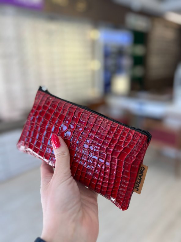 Kırmızı Özel Tasarım Fermuarlı Gözlük Kılıfı - Çanta