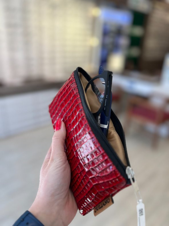 Kırmızı Özel Tasarım Fermuarlı Gözlük Kılıfı - Çanta - 3