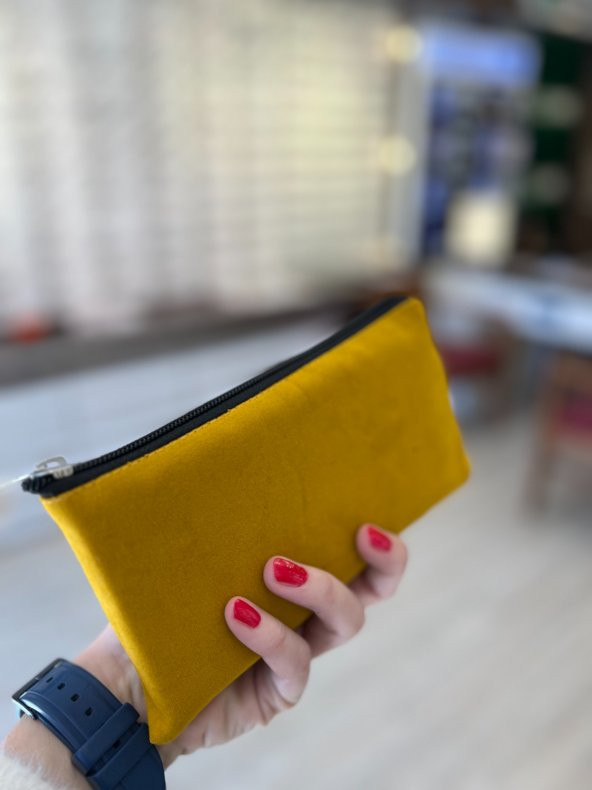 Sarı Süet Özel Tasarım Fermuarlı Gözlük Kılıfı - Çanta