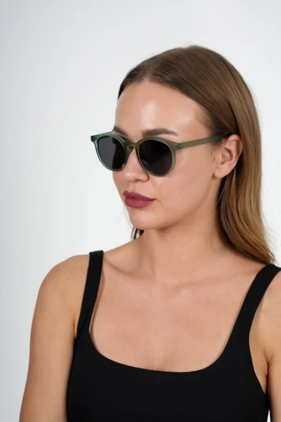 Mat Yeşil Yuvarlak Polo Exchange Güneş Gözlüğü - Resim 5