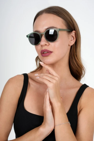 Mat Yeşil Yuvarlak Polo Exchange Güneş Gözlüğü - Resim 3