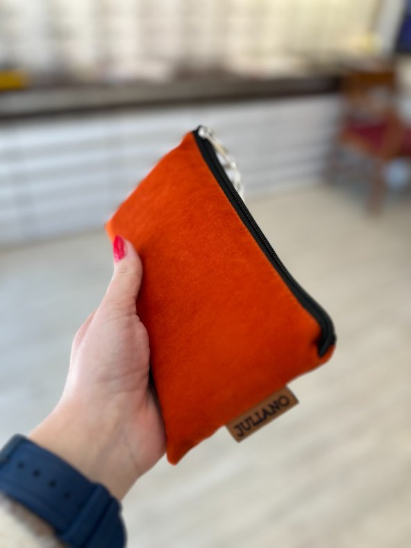 Turuncu Süet Özel Tasarım Fermuarlı Gözlük Kılıfı - Çanta - 2