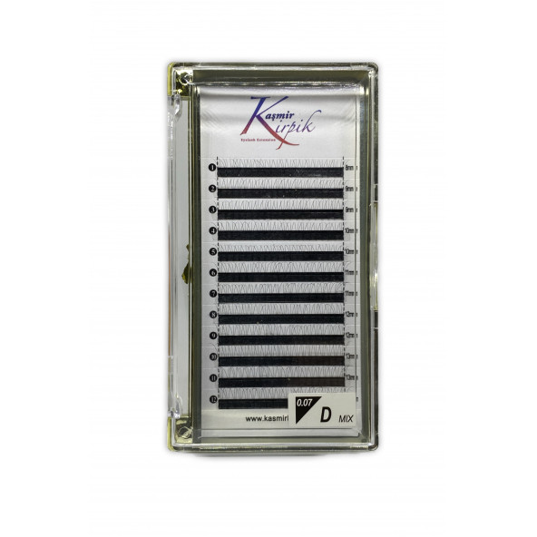 Kaşmir Kirpik Volume hazır demet D kıvrım 3D 0.07 mm mix kutu kirpik - 2