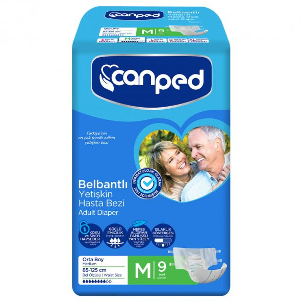 Canped Belbantlı Yetişkin Hasta Bezi M Beden 9 Adet ürün görseli