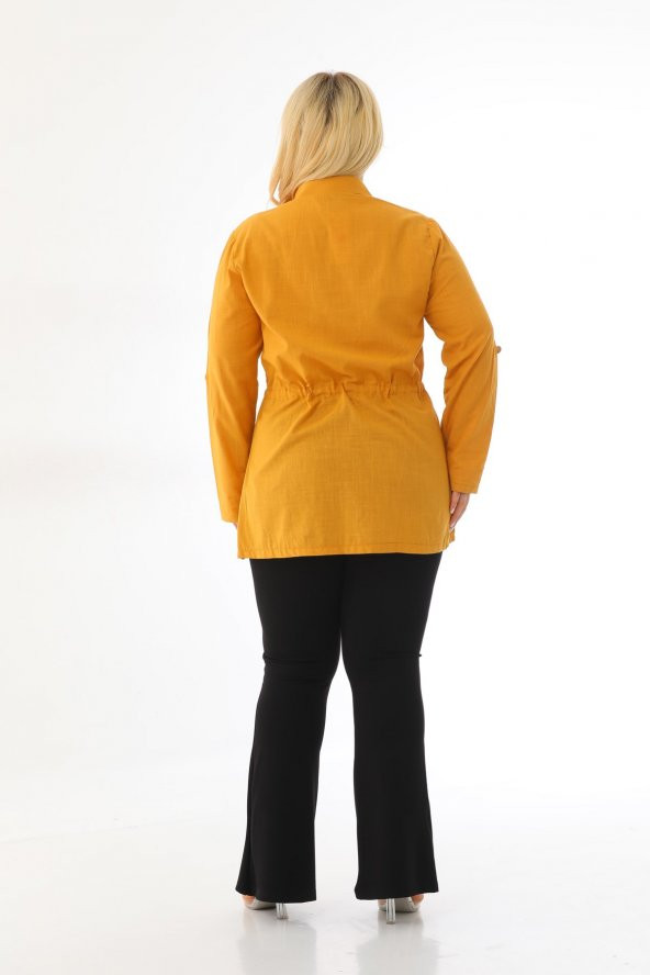 Kadın Büyük Beden Düğmeli Cepli Mevsimlik Safari Ceket - 6