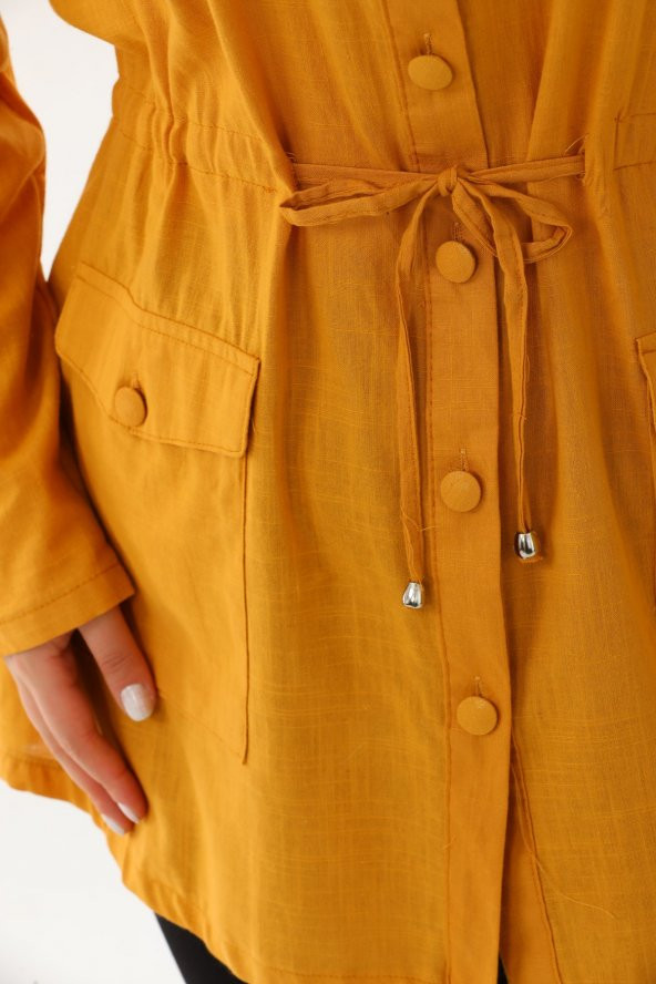 Kadın Büyük Beden Düğmeli Cepli Mevsimlik Safari Ceket - 7