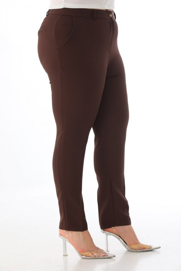 Kadın Büyük Beden Normal Bel Kumaş Pantolon - 2