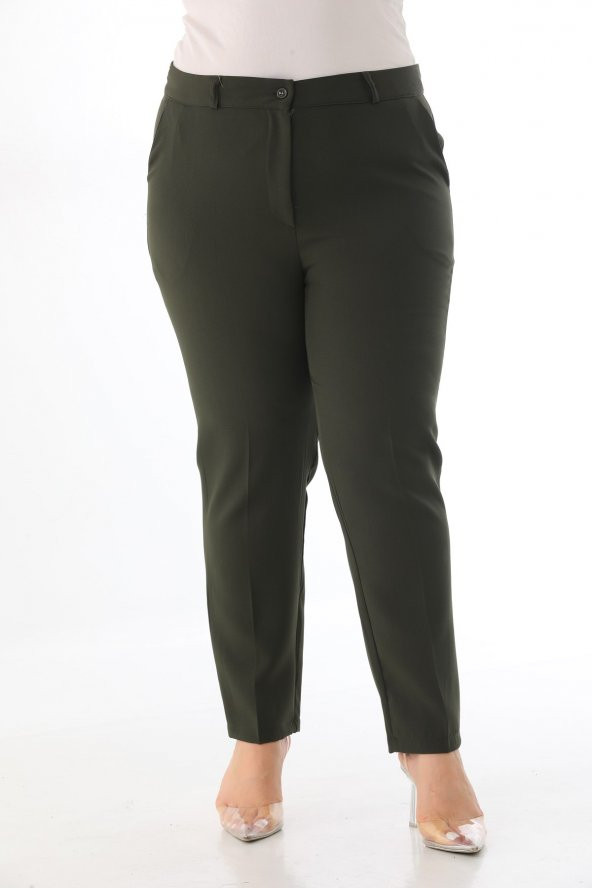 Kadın Büyük Beden Normal Bel Kumaş Pantolon - 4