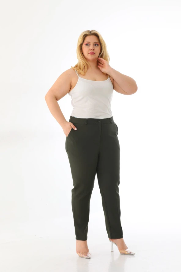 Kadın Büyük Beden Normal Bel Kumaş Pantolon - 5