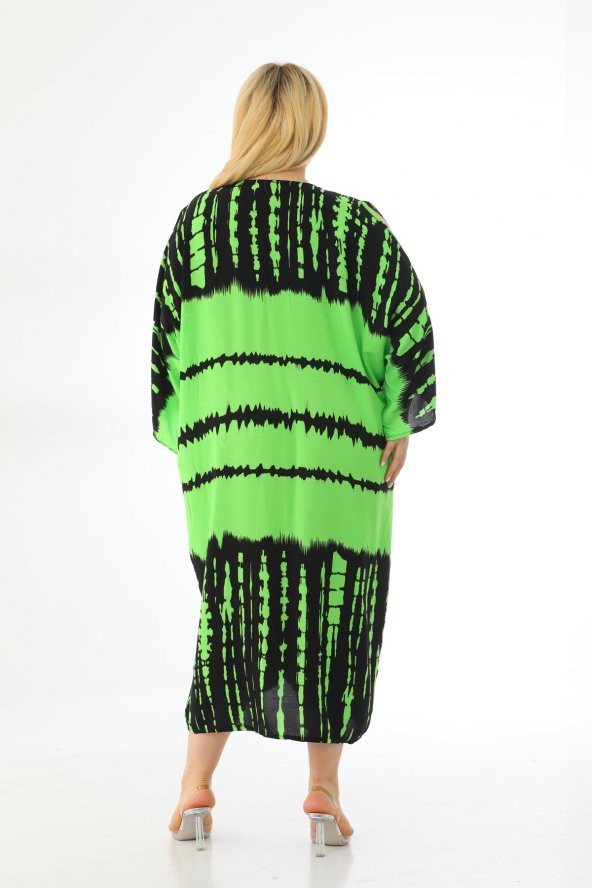 Kadın Büyük Beden Oversize Salaş Yarım Kollu Yazlık Batik Gömlek Elbise - 6