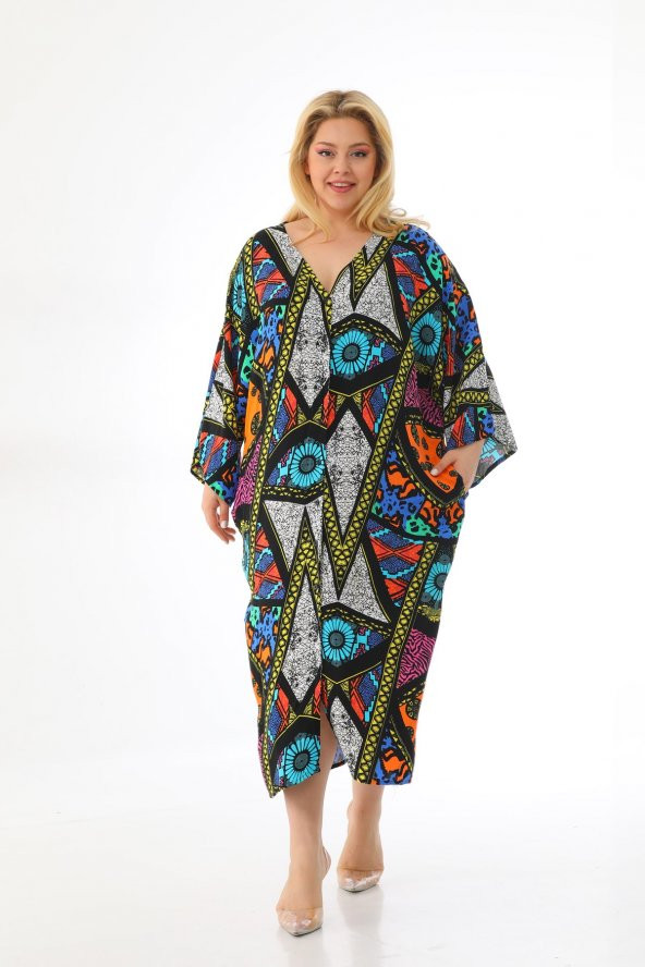 Kadın Büyük Beden Oversize Salaş Yarım Kollu Yazlık Etnik Gömlek Elbise