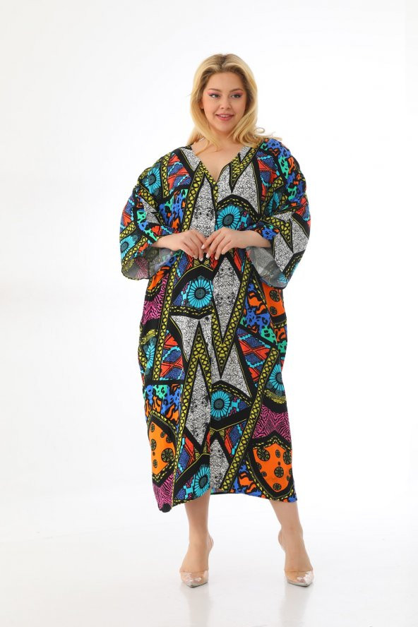 Kadın Büyük Beden Oversize Salaş Yarım Kollu Yazlık Etnik Gömlek Elbise - 4