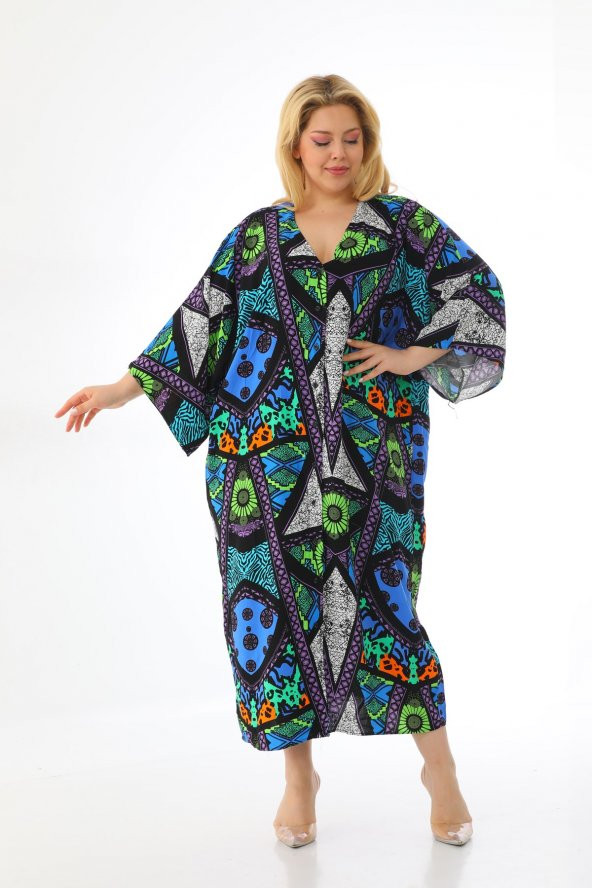 Kadın Büyük Beden Oversize Salaş Yarım Kollu Yazlık Etnik Gömlek Elbise - 9