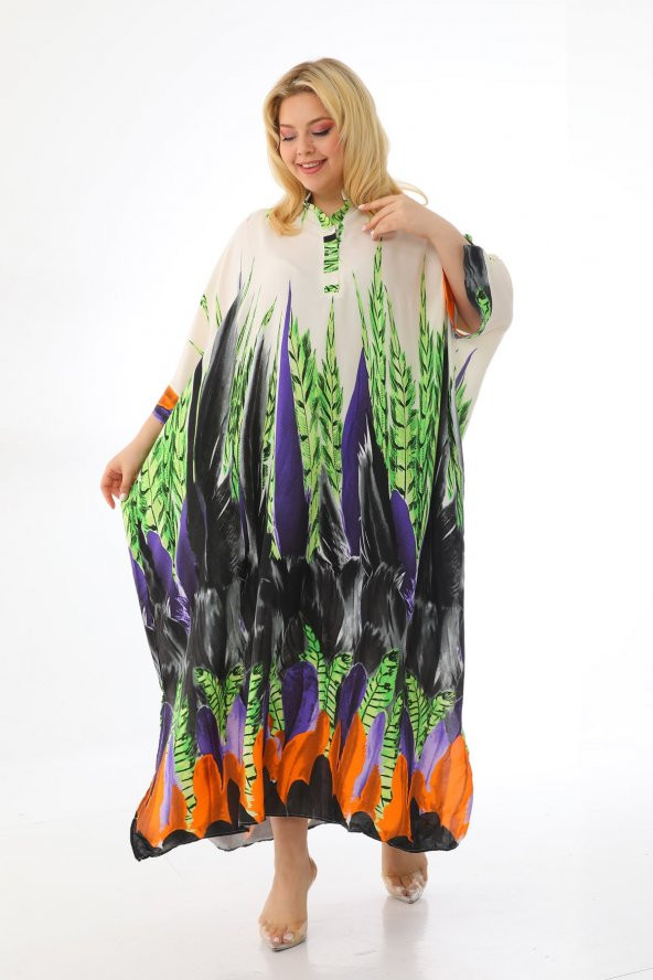 Kadın Büyük Beden Oversize Salaş Yarım Kollu Yazlık Yaprak Desenli  Elbise
