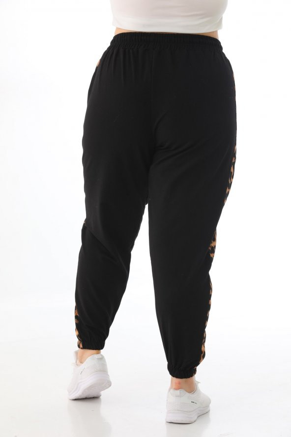 Kadın Büyük Beden Yüksek Bel Leopar Şeritli Eşofman Altı - 4