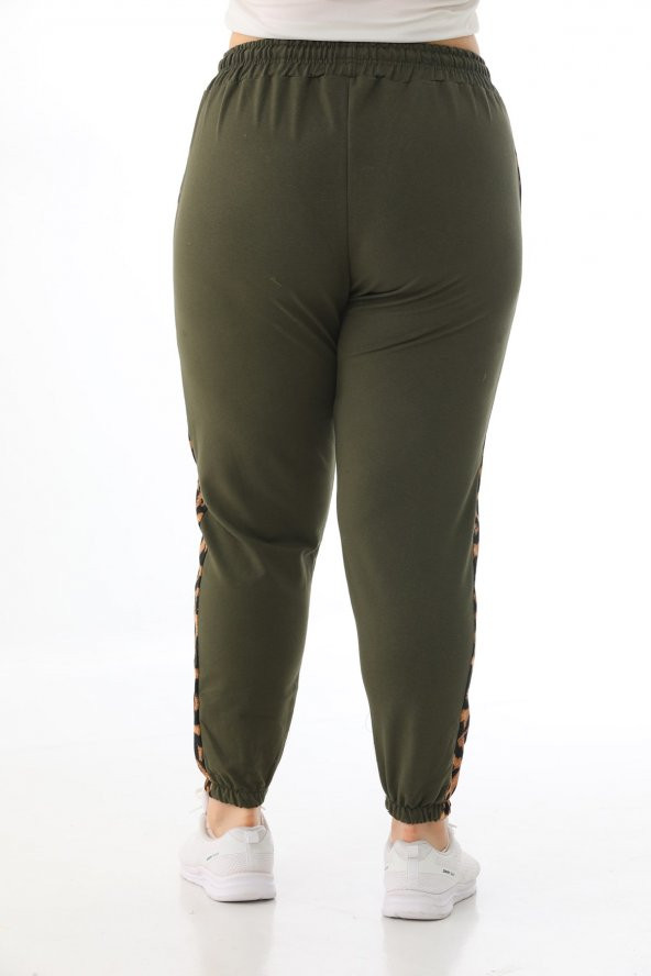 Kadın Büyük Beden Yüksek Bel Leopar Şeritli Eşofman Altı - 10