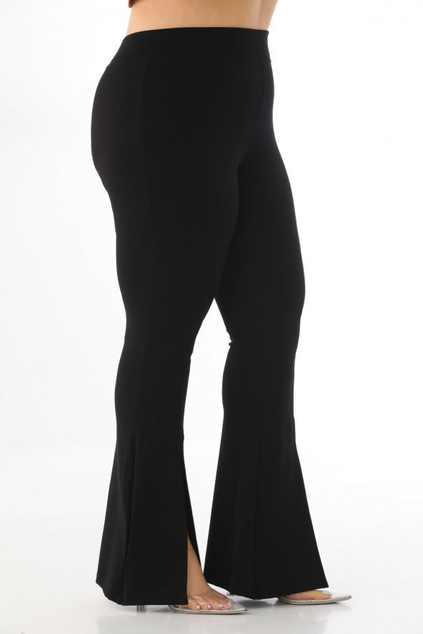 Kadın Büyük Beden Yüksek Bel Yırtmaçlı İspanyol Tayt Pantolon - 4