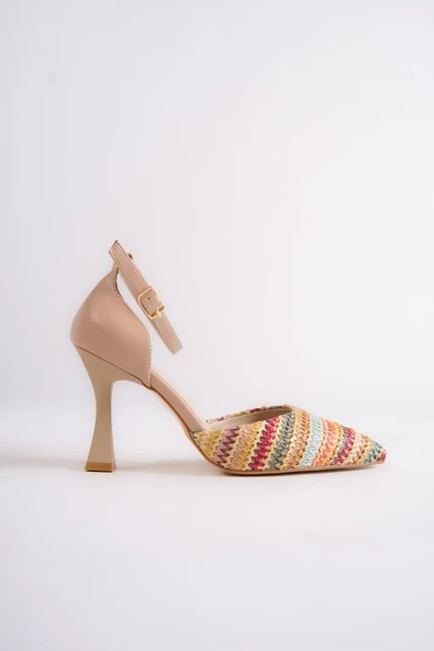 Lopez Karışık Ten Rengi Stiletto Bilekten Bantlı Topuklu Ayakkabı - Resim 2