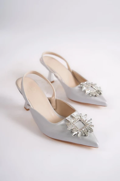 Elizabeth Gümüş Taşlı Stiletto İnce Topuklu Abiye Ayakkabı - Resim 4