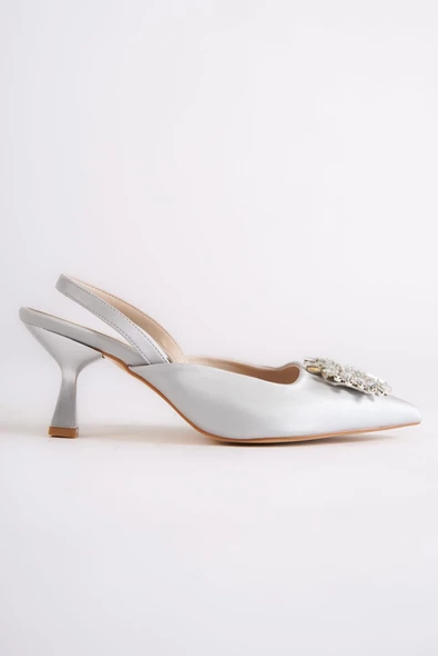Elizabeth Gümüş Taşlı Stiletto İnce Topuklu Abiye Ayakkabı - Resim 2