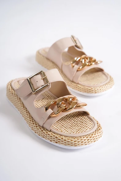 Mambo Zincir Tokalı Ten Rengi Günlük Kadın Hasır Terlik - 4