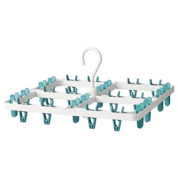 IKEA Slıbb Çamaşır Kurutma Askılığı Beyaz / Turkuaz - 36x36x4 cm - 24 Mandallı