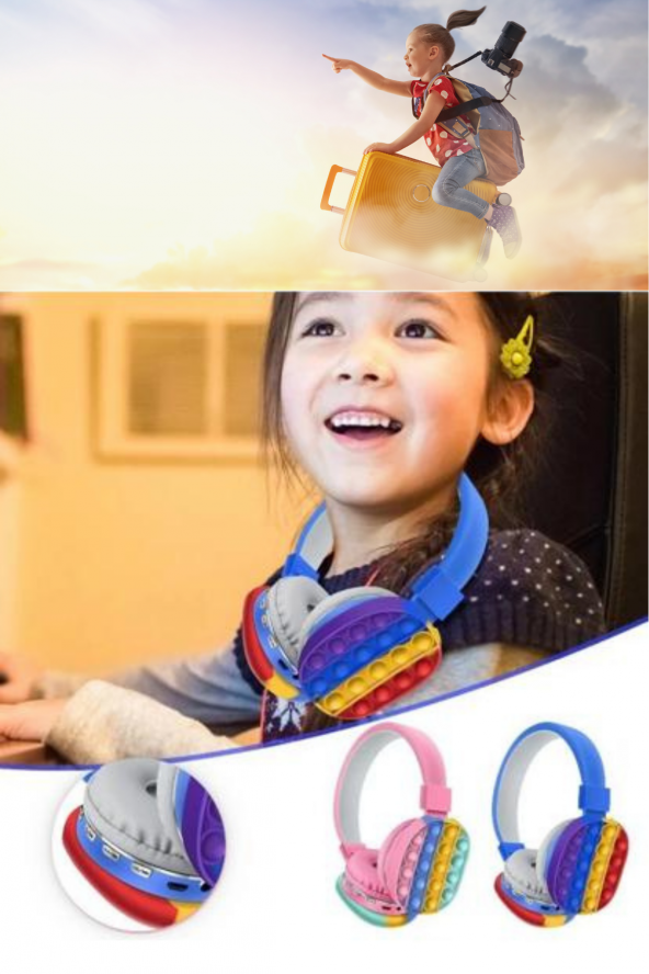 Gökkuşağı Eğlenceli Bluetooth Stereo Kulak Üstü Kulaklık V6 Mix - 4