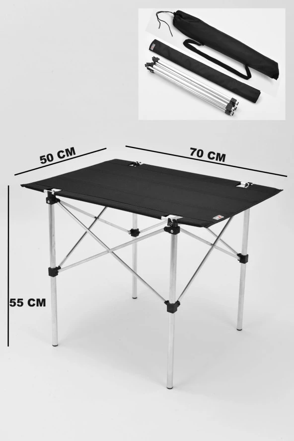 Exent 50x70 cm Kamp Masası Katlanabilir Masa, Piknik Bahçe Balkon Plaj Masası, Taşıma Çantalı-SİYAH