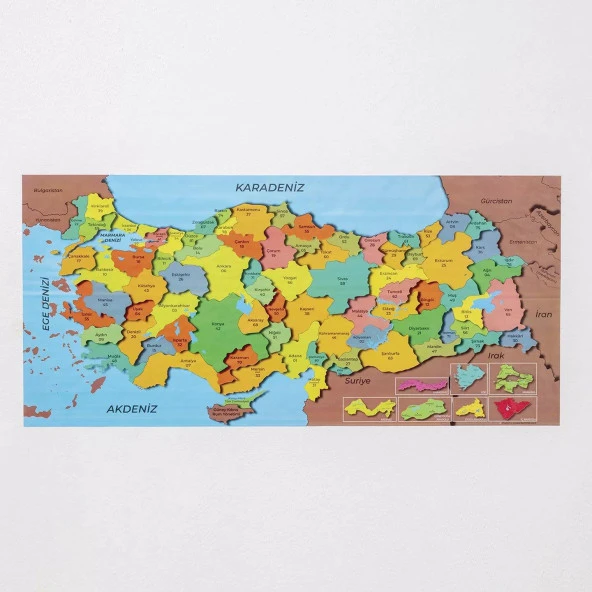 Panda Türkiye Haritası Kağıt Tahta Renkli 118x56 Cm Renkli Türkiye Haritası