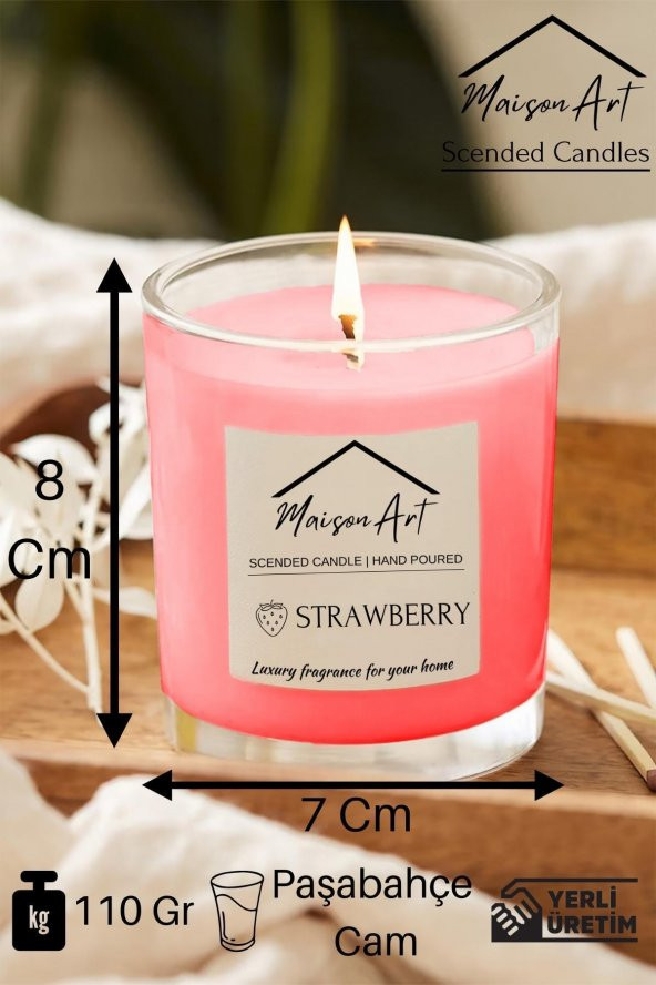 Scended | Çilek Kokulu Cam Bardak Mum | Dekoratif Mumluk - 3